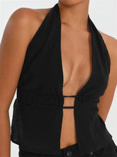 Front Split Low Cut Halter Sleeveless Backless Off Shoulder Lace-up Mini Vest Streetwear Crop Top