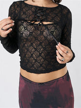 Sleeveless Strap Lace Mesh Round Neck See Through Mini Vest With Long Sleeve Tie-up Shrugs Crop Top
