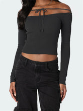 Solid Color Short Tie-Up Off Shoulder Spring Fall Streetwear T-shirts