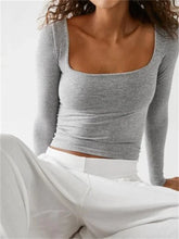 Square Neck Slim Fit Casual Female Basic T-shirts