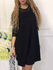 Lace Paneled Casual Solid Dress