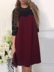 Lace Paneled Casual Solid Dress
