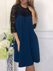 Lace Paneled Casual Solid Dress