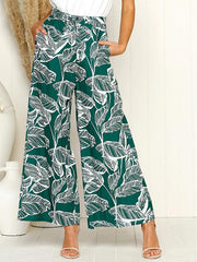 Leaf printed slacks Casual Loose Daily Long Pants
