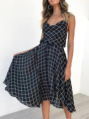 Lace check sexy strappy maxi dress