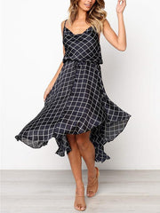 Lace check sexy strappy maxi dress
