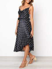 Lace check sexy strappy maxi dress