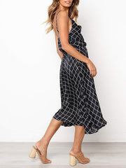 Lace check sexy strappy maxi dress