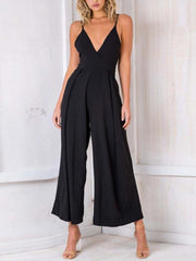 Stylish halter top sexy v-neck bow-back jumpsuits