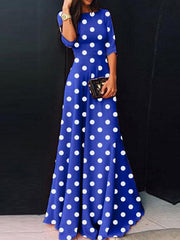 Sweet round neck wave pointed long Half sleeve Maxi Dreeses