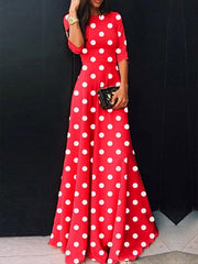 Sweet round neck wave pointed long Half sleeve Maxi Dreeses