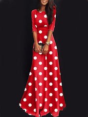 Sweet round neck wave pointed long Half sleeve Maxi Dreeses
