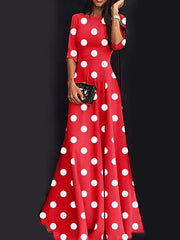 Sweet round neck wave pointed long Half sleeve Maxi Dreeses