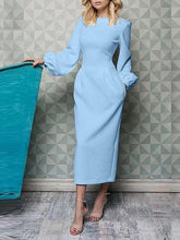 Long sleeve lantern sleeve round collar Pure Elegant Bodycon Dresses