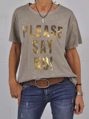 Letter Short Sleeve Vintage Shirts & Tops
