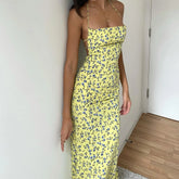 Dulzura Lace Up Halter Floral Long Bodycon Club Streetwear Sun Midi Dresses