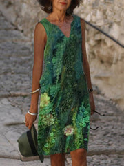 Green Sleeveless Floral Dresses