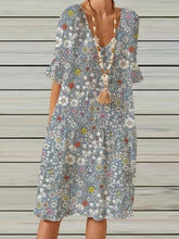 Gray Half Sleeve Floral Dresses
