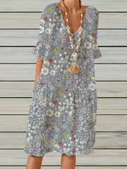 Gray Half Sleeve Floral Dresses
