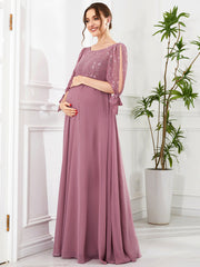Bowknot Half Sleeves A Line Round Neck Wholesale Maternity Dresses