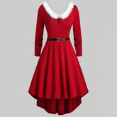 Elegant Christmas Party Dress Xmas Cosplay Costumes Faux Fur Collar