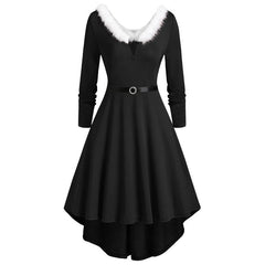 Elegant Christmas Party Dress Xmas Cosplay Costumes Faux Fur Collar