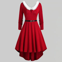Elegant Christmas Party Dress Xmas Cosplay Costumes Faux Fur Collar