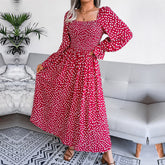Square Neck A Line Printed Dress