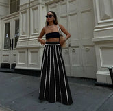 Elegant Striped Tassel Knitted Elastic High Waist Skirt