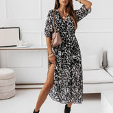 Elegant Loose V Neck Floral Dress