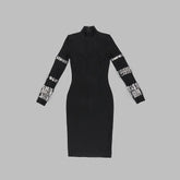 Luxurious Long Sleeve Diamond Black Evening Bodycon Dress