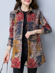 Fleece-lined Abstract Printed Blouse