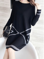 Geometric Printed Long Sleeve Knitted Dress