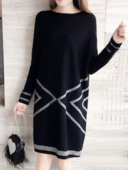 Geometric Printed Long Sleeve Knitted Dress