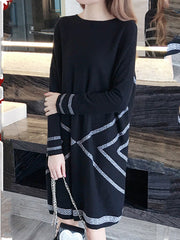 Geometric Printed Long Sleeve Knitted Dress