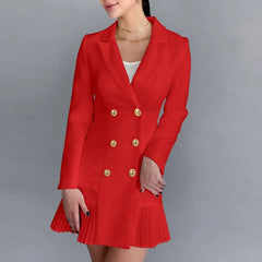 Office Elegant Runway Designer Fashion Double Breasted Notched Collar A Line Long Sleeve Dress