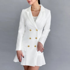 Office Elegant Runway Designer Fashion Double Breasted Notched Collar A Line Long Sleeve Dress