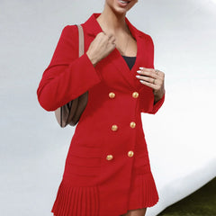 Office Elegant Runway Designer Fashion Double Breasted Notched Collar A Line Long Sleeve Dress