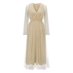 Sparkling Sleeveless Mesh V-Neck Lantern Fairy Princess Dress