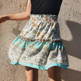 Indie Folk Vintage Elastic Waist Floral Print Ruffles Short Skirt