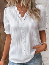 Fashion V Neck Women Plain Lace Elegant Shirt T-shirts
