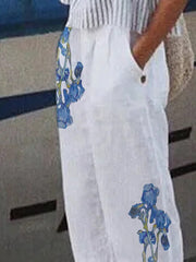 Floral Pocketed Casual Long Pants