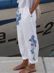 Floral Pocketed Casual Long Pants