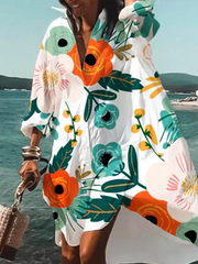 Floral Shirt Collar Long Sleeve Woven Maxi Dress