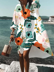 Floral Shirt Collar Long Sleeve Woven Maxi Dress