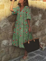 Floral printed half sleeve women fashion v neck maxi dresses
