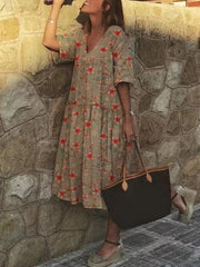 Floral printed half sleeve women fashion v neck maxi dresses