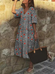 Floral printed half sleeve women fashion v neck maxi dresses
