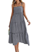 Spaghetti Strap Dresses Sleeveless Plaid Loose Adjustable Strap Gingham Dress