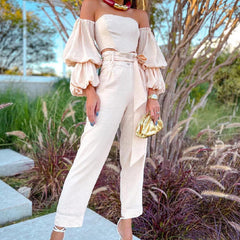 Cotton and linen one-shoulder casual suit